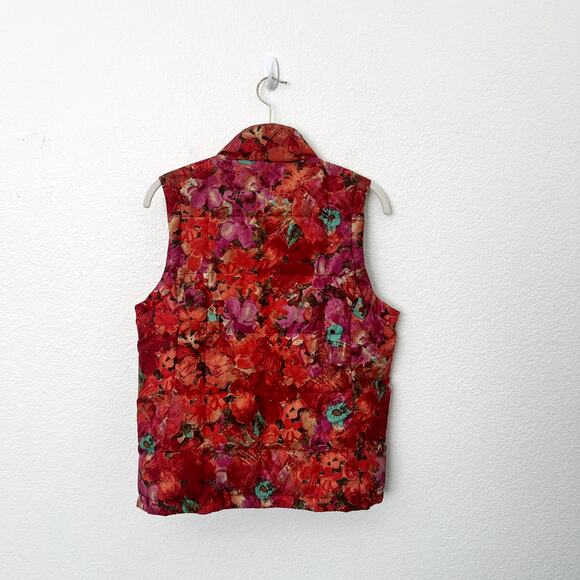 [Eddie Bauer] Pink Orange Floral Print Goose Down Filled Puffer Vest Sz Small S - Picture 2 of 9
